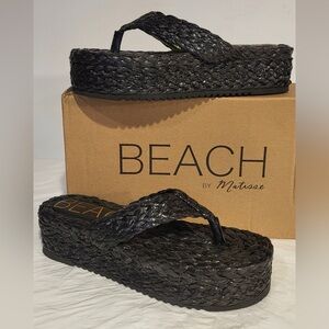 BEACH by Matisse black braided raffia platform thongs